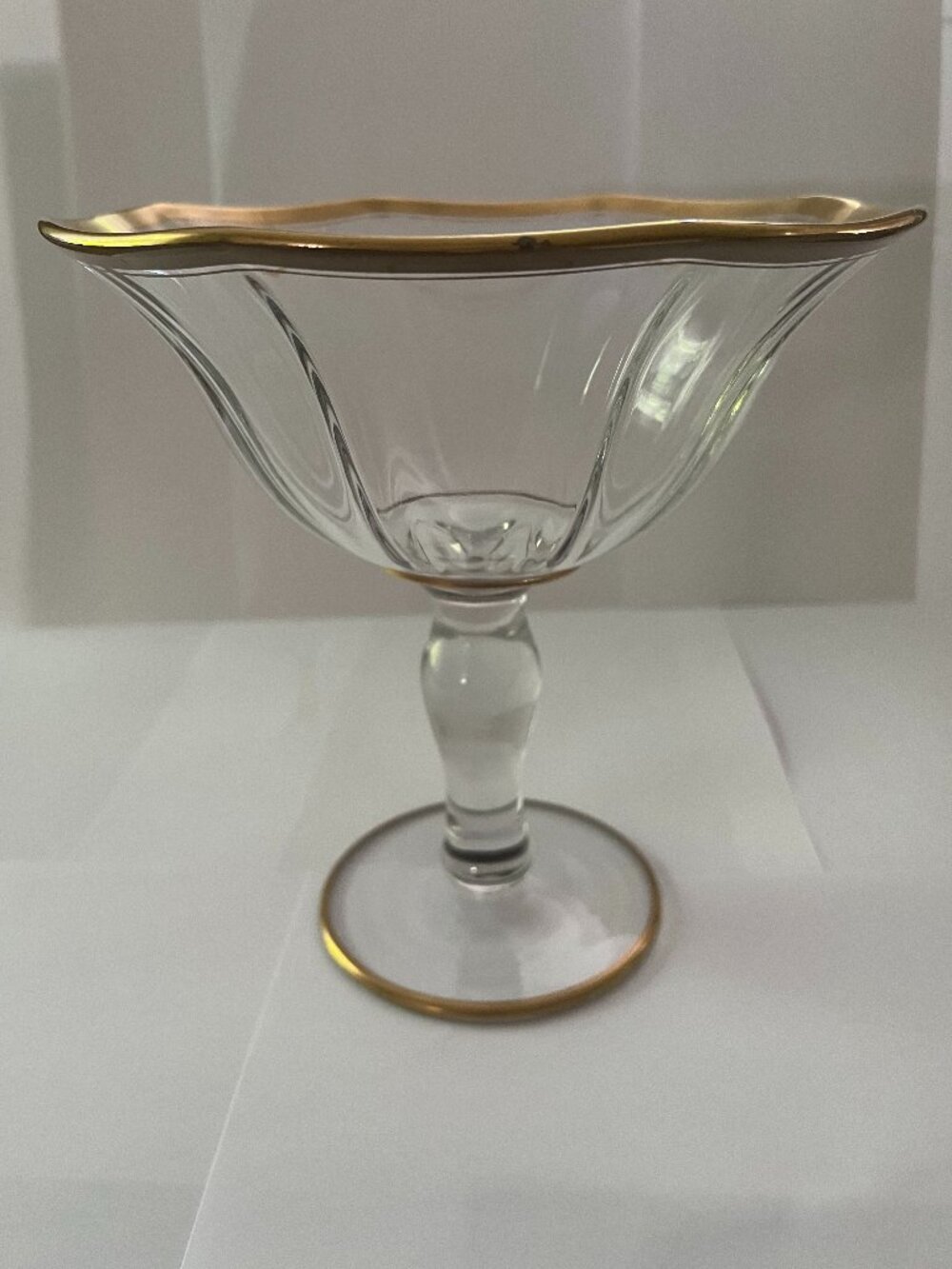 Antique Glass Compote with Gold Rim Pedestal Bowl